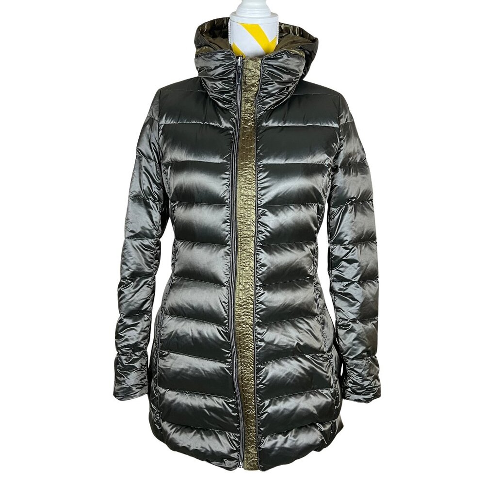 Feyem Down Puffer Reversible Coat w/ Removable Hood • Green • Size 42 IT / US 6